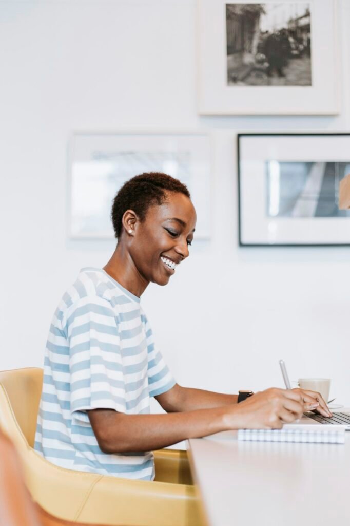 Casual woman working